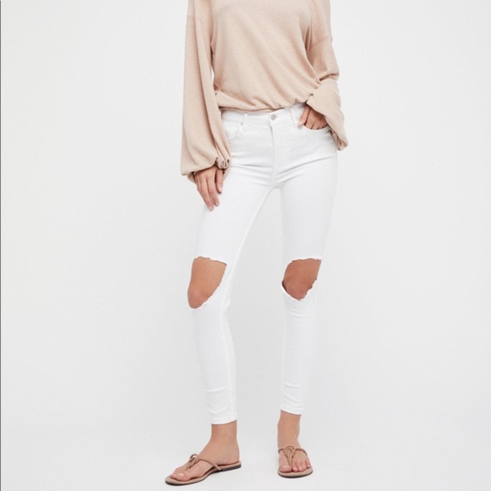 Free People high rise busted knee jeans in white